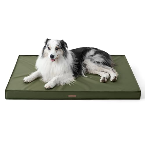 LE SURE Outdoor Waterproof Dog Beds Large Sized Dog, Orthopedic Egg Crate Foam Pet Bed with Oxford Fabric Surface and Removable Washable Cover, Pet Mat 36''x27'', Green - color: Olive Green, size: 36"L x 27"W x 3"Th