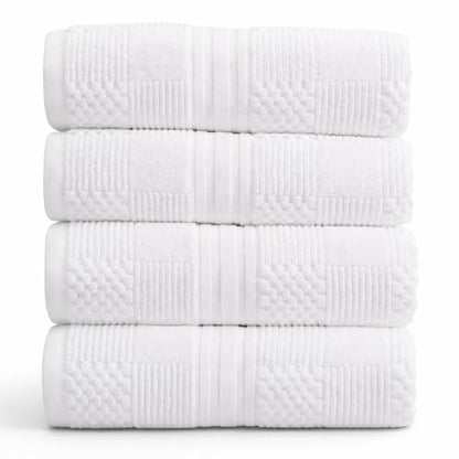 Springtree Home 100% Cotton Bath Towel Set of 4 | White Towels | Geometric Textured Design | Absorbent & Quick-Dry | 4 Bath Towels | Oeko-TEX® Standard 100 Cotton | Myla Collection - White - color: Bright White, size: Bath Towel (4 Pack)