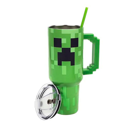Bioworld Minecraft Creeper Ultimate 40 Oz. Stainless Steel Tumbler With Pixelated Handle - color: Minecraft Creeper Ultimate Green
