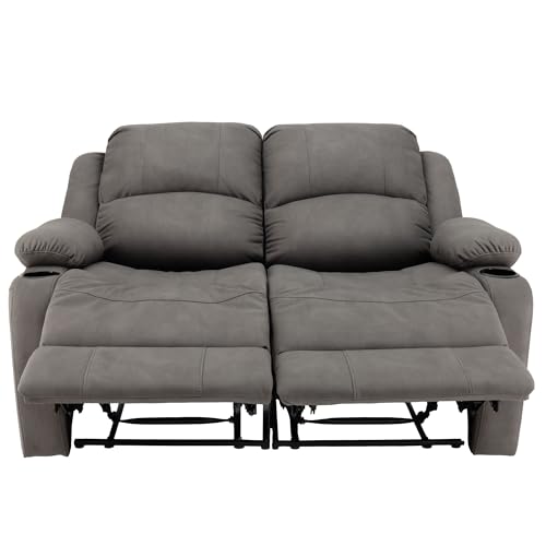 Camper Comfort 58" Wall Hugger Reclining Theater Seats | Double Recliner Sofa | RV Couch | Theater Seating | Furniture (Powered, Slate) - color: Slate, style: Powered
