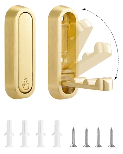 2 Pcs Folding Wall Hooks, Heavy Duty Coat Hooks, Stable Wall-Mount, Gold | Metal Hooks, Foldable Hook. Space-Saving for Coats, Hooks for Hanging Coats, Scarves, Hats, Bags, Towels, Bathrobes, Keys - color: Gold, size: 2PC