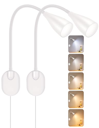 2 Pack LED Wall Mounted Bedside Reading Light, 3 Color Modes,10 Brightness Dimmable, USB Charging Port, Memory Timer Adhesive Wall Light Night Lamp for Books in Bed, Eye-Caring Bedroom Lighting White - color: White - 2 Pack