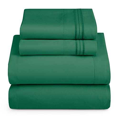 Hearth & Harbor Twin Size Sheets - 3 Piece Bed Sheet Set, Hotel Luxury Double Brushed Bed Sheets - Extra Soft Bedding Sheets & Pillowcases, Twin, Hunter Green - color: Hunter Green, size: Twin