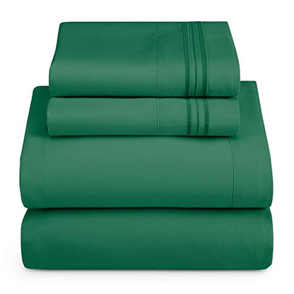 Hearth & Harbor Twin Size Sheets - 3 Piece Bed Sheet Set, Hotel Luxury Double Brushed Bed Sheets - Extra Soft Bedding Sheets & Pillowcases, Twin, Hunter Green - color: Hunter Green, size: Twin