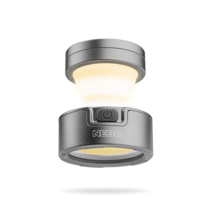 NEBO Poppy Puck Pocket Lantern | Compact 2-in-1 Mini Lantern, 300 Lumen, Rechargeable, 3 Light Modes, Magnetic Base & Hanging Hooks - Light Gray - color: Light Gray