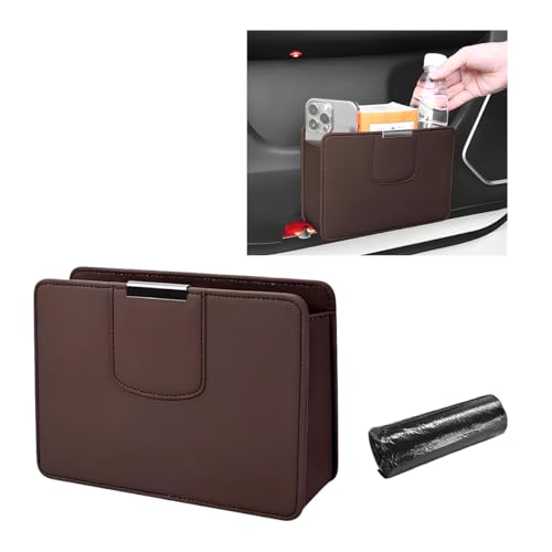 Car Trash Can, Leather Magentic Vehicle Garbage Organizer with One Roll Trash Bag, Foldable Waterproof Dustbin Litter Container Mini Sotrage Bag for Car Truck SUV (Brown) - color: Brown