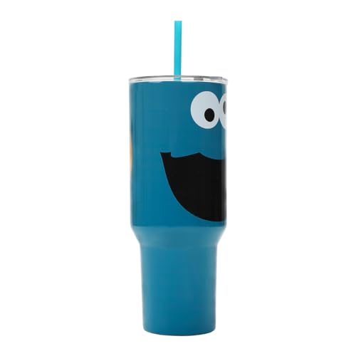 Bioworld Sesame Street Cookie Monster 40 Oz Blue Stainless Steel Tumbler with Handle - color: Cookie Monster
