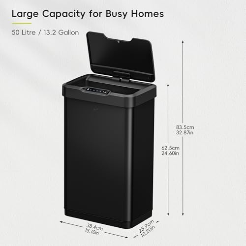 EKO Mirage-T 50 Liter / 13.2 Gallon Touchless Rectangular Motion Sensor Trash Can, Brushed Stainless Steel Finish (Matte Black) - size: Mirage 50L - Matte Black