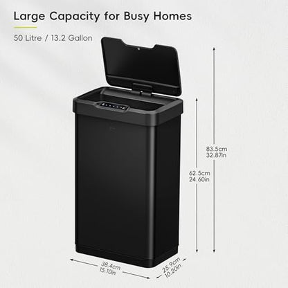 EKO Mirage-T 50 Liter / 13.2 Gallon Touchless Rectangular Motion Sensor Trash Can, Brushed Stainless Steel Finish (Matte Black) - size: Mirage 50L - Matte Black