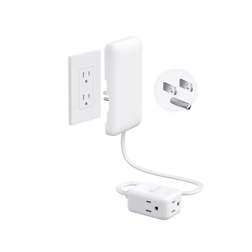 NUTICT 1.5ft Short Extension Cord with 3 Outlets, Flat Wall Plug & Flush Outlet Cover, 900J Surge Protection, 13A/1625W, ETL Listed, White Outlet Extender Fits Behind Furniture, Dresser, TV, Couch - color: White, size: 1.5ft(3 Prong Plug), style: Larger C