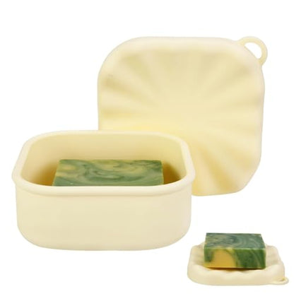 Square Travel Soap Case, Bar Soap Holder for Dr Squatch, Silicone Soap Case with Soap Saver, Portable Shampoo Bar Soap Box for Shower, Travel, Camp (Cream Yellow) - color: Cream Yellow