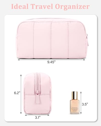 oscaurt Makeup Bag Cosmetic Bag Travel Toiletry Bag for Women Puffy Padded Cosmetic Pouch Purse Wide-open Makeup Organizer Case Travel Essentials - color: Pink