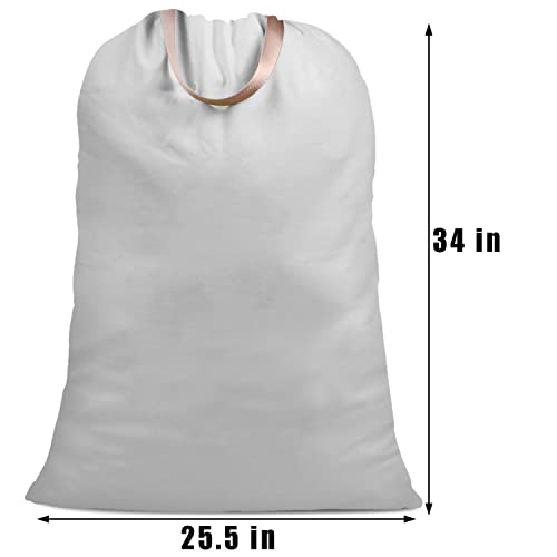 Cotton Canvas Laundry Bag with Handles & Drawstring Straps, Heavy Duty Extra Large Laundry Bags for Laundromat and Household, Washable Travel Dirty Clothes Bag Hamper Liner, 25.5 x 34 Inch, - color: Light Grey