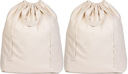 Canvas Laundry Bags - Extra Large, Heavy Duty, 100% Cotton Laundry Bag with Straps, Handles, and Drawstring - College Dorm Laundry Bag in XL Size - Washable, Foldable Laundry Basket Liner (2 Pack)