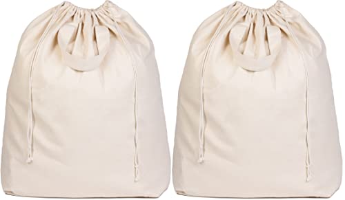 Canvas Laundry Bags - Extra Large, Heavy Duty, 100% Cotton Laundry Bag with Straps, Handles, and Drawstring - College Dorm Laundry Bag in XL Size - Washable, Foldable Laundry Basket Liner (2 Pack)