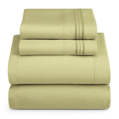 Hearth & Harbor Twin Size Sheets - 3 Piece Bed Sheet Set, Hotel Luxury Double Brushed Bed Sheets - Extra Soft Bedding Sheets & Pillowcases, Twin, Sage - color: Sage, size: Twin