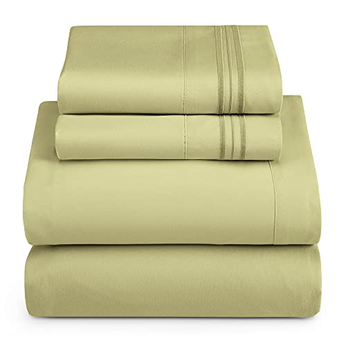 Hearth & Harbor Twin Size Sheets - 3 Piece Bed Sheet Set, Hotel Luxury Double Brushed Bed Sheets - Extra Soft Bedding Sheets & Pillowcases, Twin, Sage - color: Sage, size: Twin