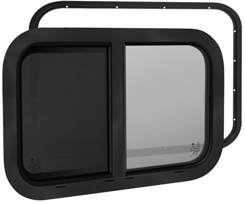 NOVINO Cargo Trailer Windows,18" Wx15 H RV Windows for Cargo Trailer/Camper/Travel Trailer with Trim Ring,Horizontal Sliding Replacement Fit 15/16" or 1-3/8" Thick Wall,Allow Error 1/16”,DOT Approved - size: 18"W x 15"H