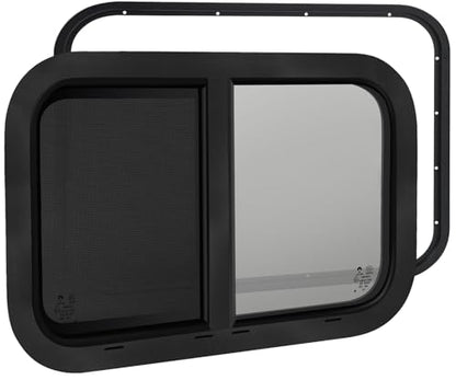 NOVINO Cargo Trailer Windows,18" Wx15 H RV Windows for Cargo Trailer/Camper/Travel Trailer with Trim Ring,Horizontal Sliding Replacement Fit 15/16" or 1-3/8" Thick Wall,Allow Error 1/16”,DOT Approved - size: 18"W x 15"H