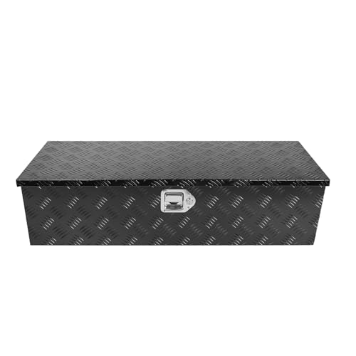 Black 39 Inch Truck Chest Tool box Heavy Duty Aluminum Stripes Plated Pick Up Truck Bed Box Waterproof RV Trailer Toolbox Storage with Side Handle and Lock Keys –39"x13"x10" - color: Black, size: 39"x13"x10"