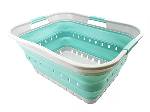 SAMMART 42L (11 gallon) Collapsible Plastic Laundry Basket - Foldable Pop Up Storage Container/Organizer - Portable Washing Tub - Space Saving Hamper/Basket (Grey/Pine) - color: Grey/Pine