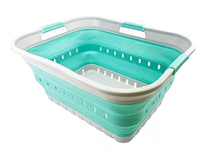SAMMART 42L (11 gallon) Collapsible Plastic Laundry Basket - Foldable Pop Up Storage Container/Organizer - Portable Washing Tub - Space Saving Hamper/Basket (Grey/Pine) - color: Grey/Pine