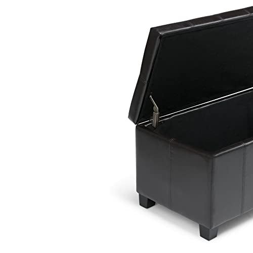 SIMPLIHOME Dover Storage Ottoman Bench - 36 inch Wide Upholstered Vegan Leather Rectangular Lift-Top Ottoman in Midnight Black, Contemporary Bench for Living Room with Safety Hinges - color: Midnight Black