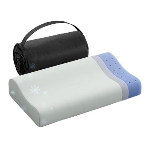 Memory Foam Travel Pillow - Cooling Camping Pillows for Sleeping 2 Heights Design - Small Memory Foam Pillow for Hiking, Backpacking, with Portable Storage Bag (Grey) - color: Travel Size/ Blue