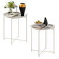 End Table Set of 2, Outdoor Side Table, Small Patio Round Folding Metal Side Tables for Outdoor,Living Room,Bedroom Balcony and Office, 2 PCS - color: White