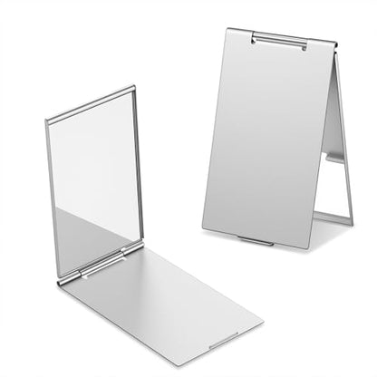 2PCS Small Compact Mirror, Ultra Slim Pocket Mirror | Silver Portable Folding Mirrors, Aluminum Shell Travel Mirrors for Purse Makeup Travel Daily Work Business(2.X3inches)
