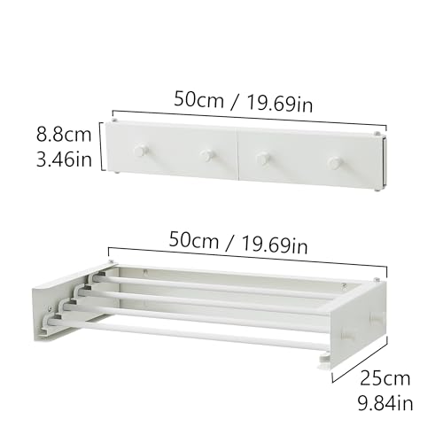 Clothes Drying Rack, Laundry Hanger Dryer Rack, Wall Mounted Drying Rack for Laundry, Foldable Drying Rack Indoor Outdoor,19.7" Wide,4 Aluminum Rods with Hooks, 40 lb Capacity (White 19.7" Hooks) - size: 19.7 Inch with hooks