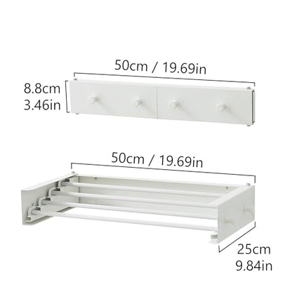 Clothes Drying Rack, Laundry Hanger Dryer Rack, Wall Mounted Drying Rack for Laundry, Foldable Drying Rack Indoor Outdoor,19.7" Wide,4 Aluminum Rods with Hooks, 40 lb Capacity (White 19.7" Hooks) - size: 19.7 Inch with hooks