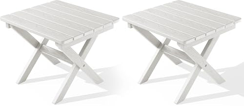 SERWALL Folding Outdoor Side Table Set of 2, Portable Adirondack Side Table, White - color: White, size: Foldable 2-pack