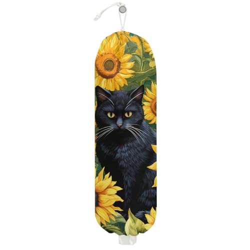 Sunflower Cat Plastic Bag Holder 22.5x9 Inch,Wall Mount Grocery Bag Holder for Plastic Bags,Reusable Large Grocery Bags Storage Dispenser,Home Kitchen Pantry Decor,Cat Gifts for Women Mom Grandma - color: Sunflower Cat