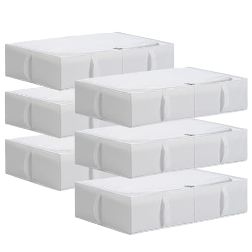TYEERS Under Bed Storage Containers, Durable Fabric, Washable, Collapsible, Under Bed Storage Bins for Clothes, Blankets, Sheets, Shoes, 27.5x16.5x7 Inches, 6-Pack, White - color: White, size: Large 6-Pack