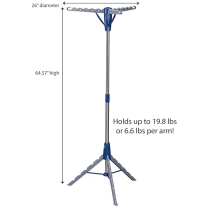 Household Essentials 5009-1 Collapsible Portable Indoor Tripod Clothes Drying Rack for Hanging Laundry | Silver and Blue Medium - size: Medium