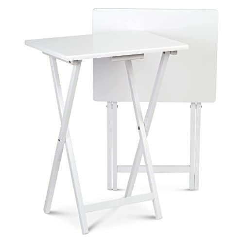 PJ Wood 2 Piece Set, Multifunctional Solid Wood TV Snack Tray Tables for Indoor Use, White - color: White, size: 2-Piece Set