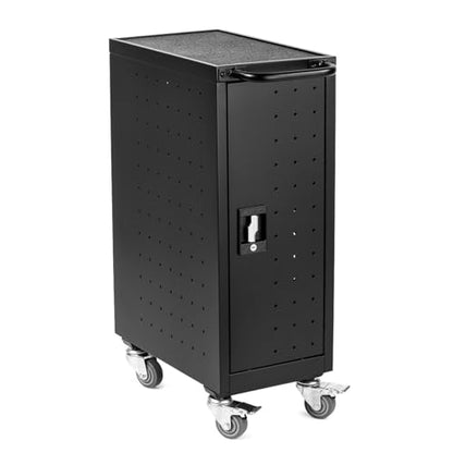 Line Leader Compact 16 Device Rolling Mobile Charging Cart for Chromebooks, Laptops, Tablets, Charging Station For Classrooms and Offices, Includes Power Strip and Locking Cabinet (Black, 34in x 23in)