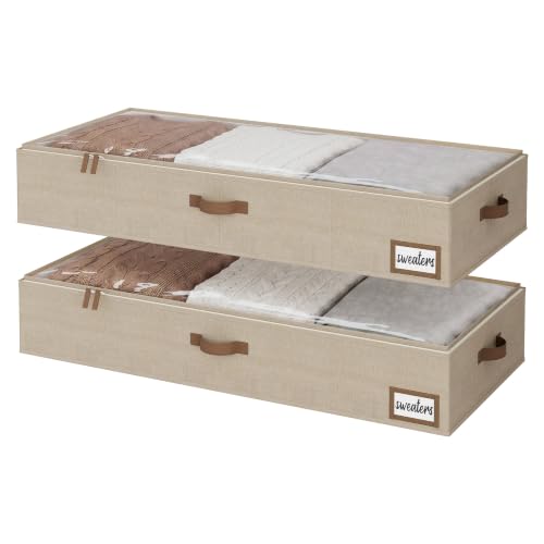 StorageWorks Extra Large Under Bed Storage Containers with Handles and Label Holder, 2 Pack Ultra-thick Fabric Underbed Bins, Closet Organizer for Clothes, Blankets, Sweater - color: Taupe, size: ‎38.5"L x 17.75"W x 6.75"H