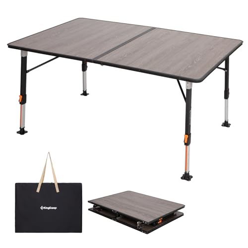 KingCamp Adjustable Height Folding Camp Table, Large Fiber Glass Portable Picnic Table for Outdoor & Indoor Use, Sturdy Aluminum Leg Patio Table for 4-6 People with Storage Bag - color: Glass Fiber Brown, size: 47.2''x31.5''-Extra Large Pro