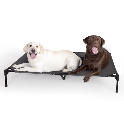 K&H Outdoor Elevated Dog Bed - Cooling Raised Dog Bed for Extra-Large & Giant Pets, Breathable Mesh Center Hammock Design, Indoor/Outdoor Washable Cover, Portable Metal Frame, Charcoal, Jumbo 56x38in - color: Charcoal/Black Mesh, size: Jumbo 56"L x 38"W