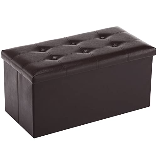 Youdesure Folding Storage Ottoman Bench, 30 inch Faux Leather Footrest Couch for Living Room, Storage Bench with Padded Seat for Bedroom Hallway, Holds up to 350lbs, Brown - color: Brown