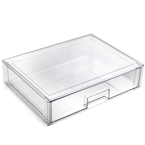 BINO | Stackable Storage Drawers, Shallow X-Large - Clear | THE CRATE COLLECTION | Storage Bins With Drawers Bathroom Organizers and Storage Organization and Storage Under Sink Organizer Vanity Home - size: Shallow X-Large