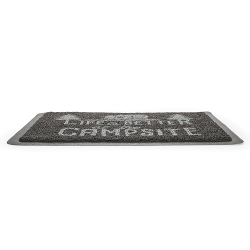 Camco Life is Better at The Campsite Scrub Mat - 26.5" by 15" - Non-Slip Backing - Gray/White - 53200