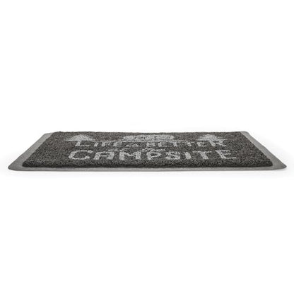 Camco Life is Better at The Campsite Scrub Mat - 26.5" by 15" - Non-Slip Backing - Gray/White - 53200