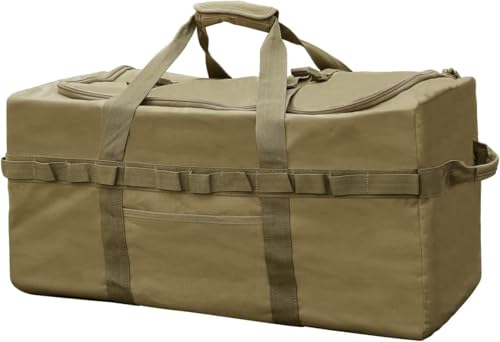 Large Military Duffle Bag Tactical Camping Storage Utility Tote Bag Camping Kitchen Organizer with Deployment Cargo Bag Travel Sports Equipment (Khaki, Medium 25.59"x13.78"x13.78") - color: Khaki, size: Medium(25.59"x13.78"x13.78")