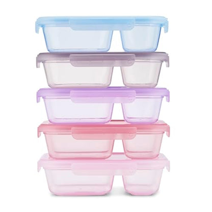 Ello Snap & Nest 10-Piece 3 Cup Plastic Divided Meal Prep Set, Reusable Food Containers for Healthy Eating, Freezer, Dishwasher Safe, Berry Fields - color: Berry Fields, size: Divided Meal Prep