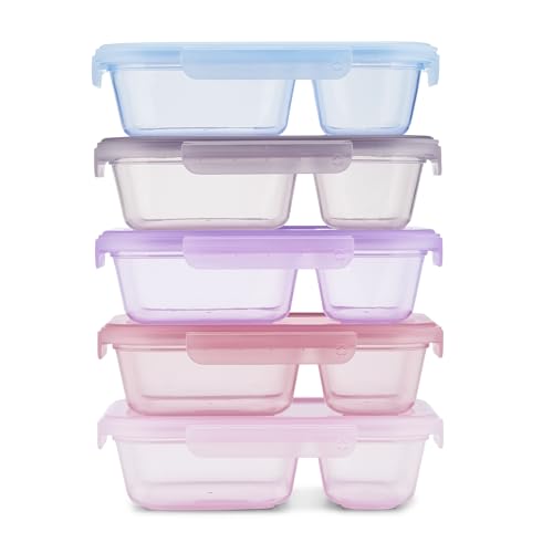 Ello Snap & Nest 10-Piece 3 Cup Plastic Divided Meal Prep Set, Reusable Food Containers for Healthy Eating, Freezer, Dishwasher Safe, Berry Fields - color: Berry Fields, size: Divided Meal Prep