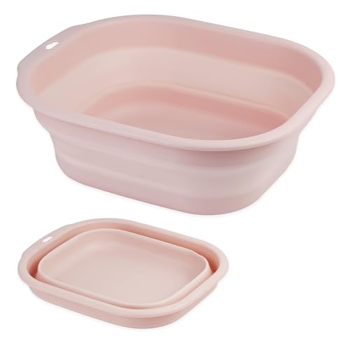 Collapsible Wash Basin Set of 2, Foldable Small Medium Size Wash Basin, Portable Plastic Basins for Laundry, Bottles, Travel, Camping (Pink) - color: Pink