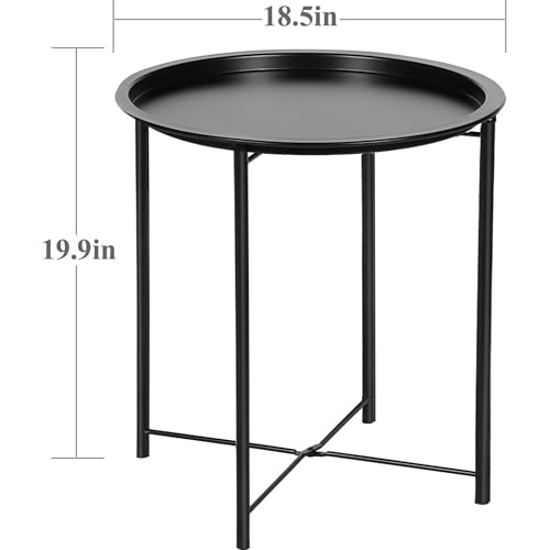 End Table Set of 2,Outdoor Side Table, Small Patio Round Folding Metal Black Side Tables for Outdoor,Living Room,Balcony and Office,Φ18.5" x 19.9"H，2 PCS - color: Black